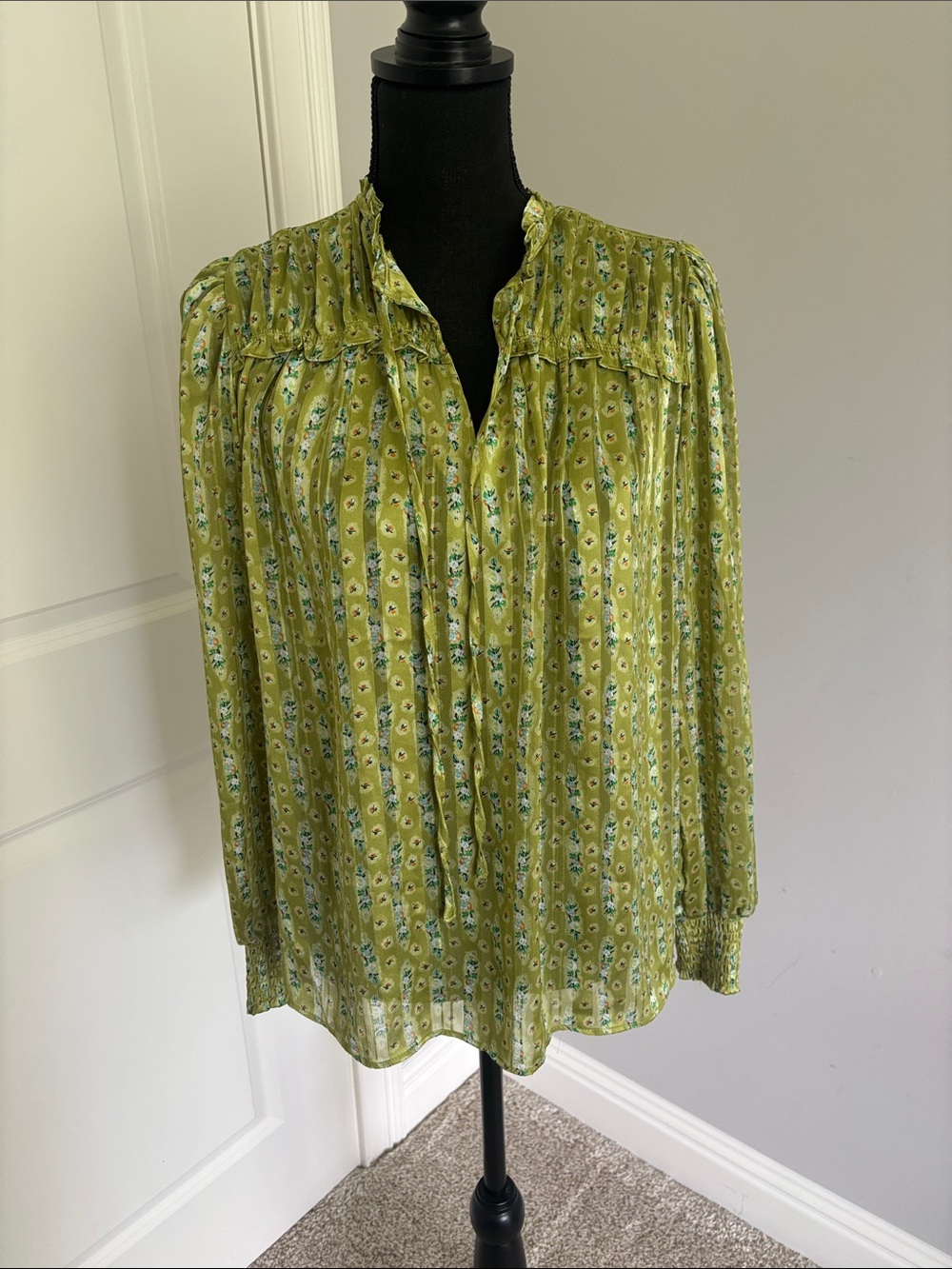 Green Floral Peasant Blouse - Women Tops